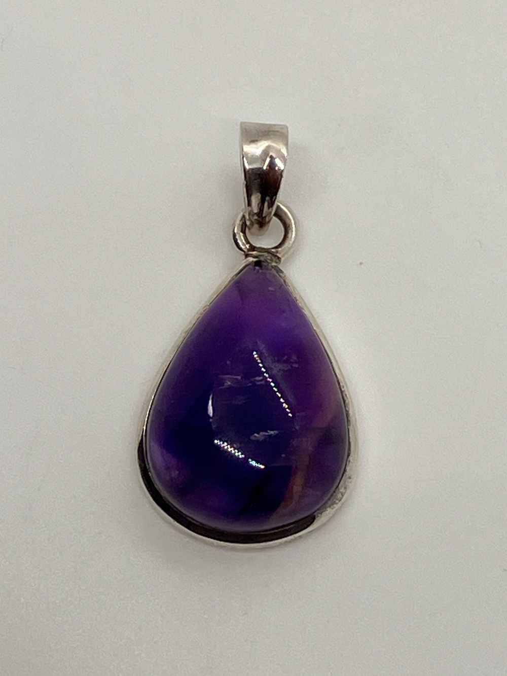 Vtg 925 Sterling Silver Teardrop Amethyst Gemstone Pendant